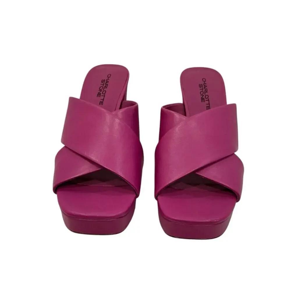 Charlotte Stone Sylvia Platform Mules Grape Purple Leather Heels Size 9 - Picture 6 of 10